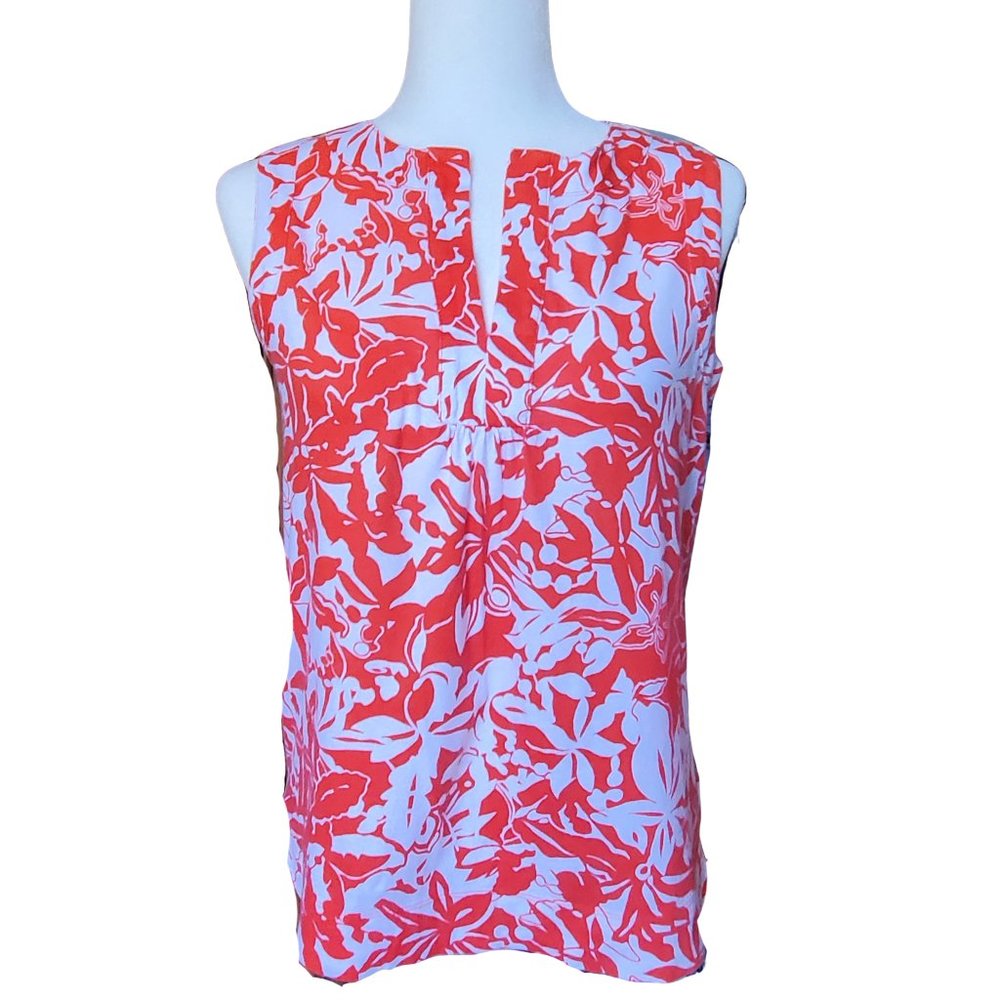 Jones New York Sport Coral Orange Floral Print Tank Top Women's Medium